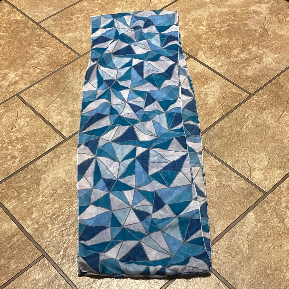 Geometric Blue and Gray Infinity Scarf Spring Summer Fall Accessorize Academia